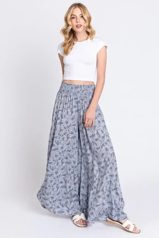 Print Wide Leg Pants - NP16530D8: Blue