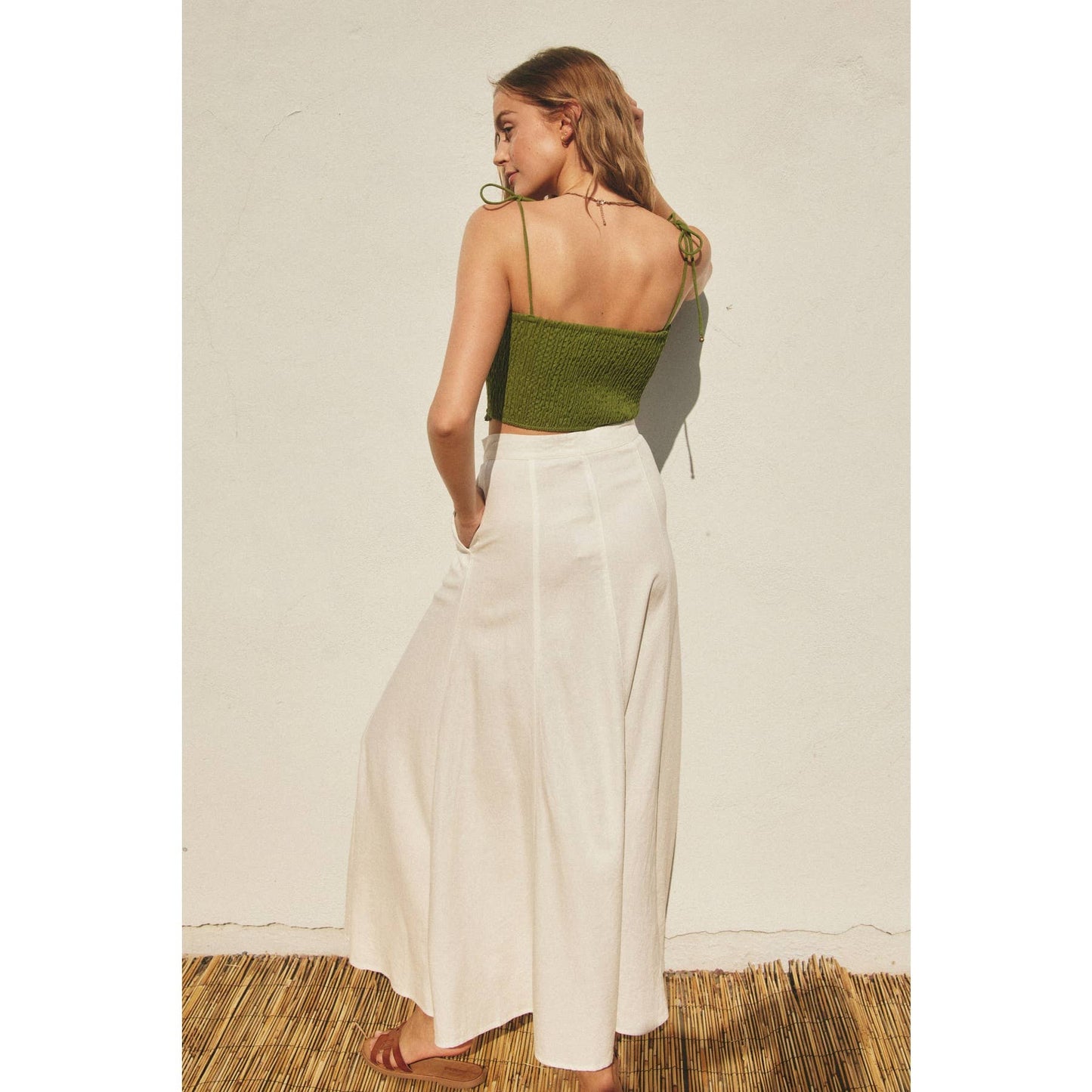 FS11499-P1465 Cotton Linen Blend Maxi Skirt: OATMEAL