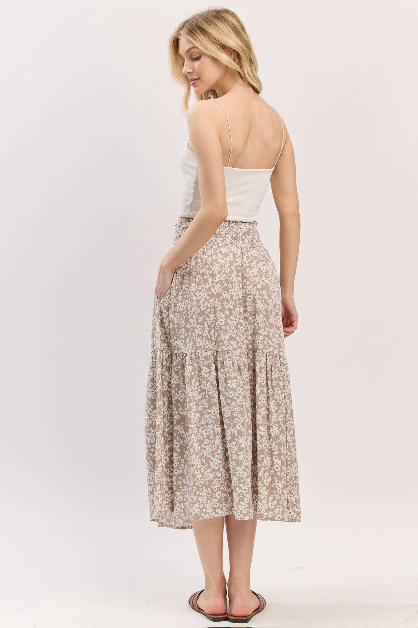 Print Tiered Midi Skirt - VS3533A: Ink Blue