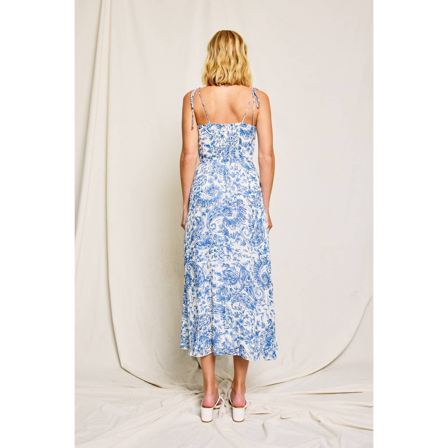 Porcelain Paisley Empire Sweetheart Tiered Midi Dress: RIVIERA / FD11981-P1729