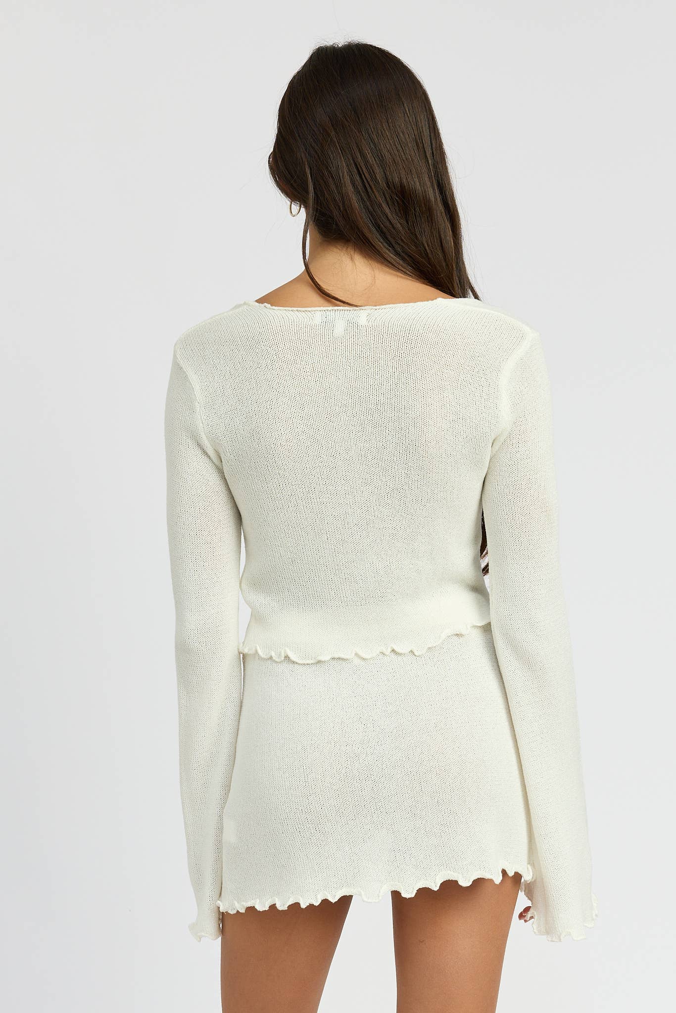 SHEER LONG SLEEVE CARDIGAN WITH FRONT TIE: SILVER IPJ1319T