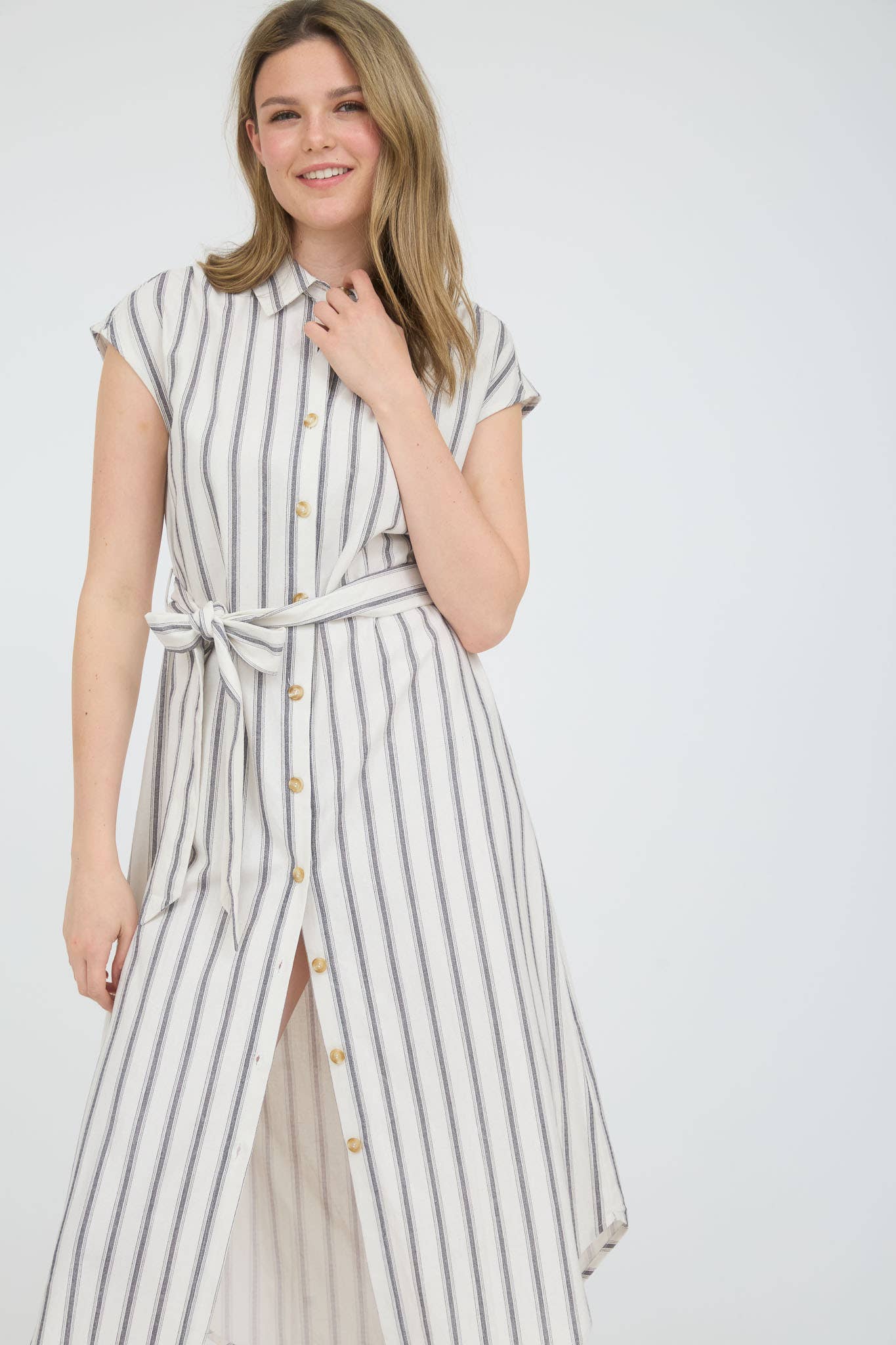 STRIPE COLLARED BUTTON DOWN BELT TIE SHIRT TB8804 : DENIM BLUE