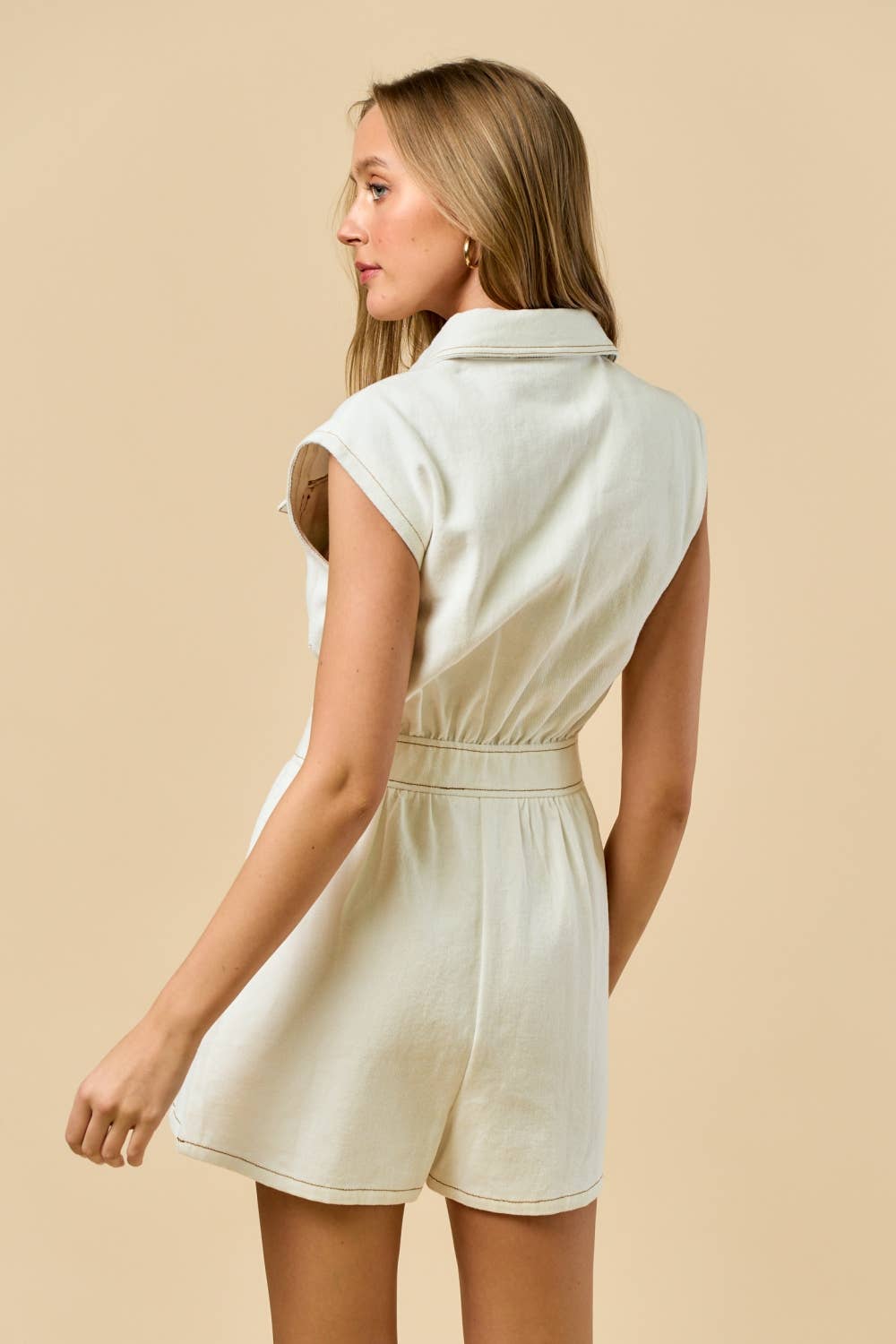 ILR4677 Sleeveless Collared Button Down Romper : WHITE