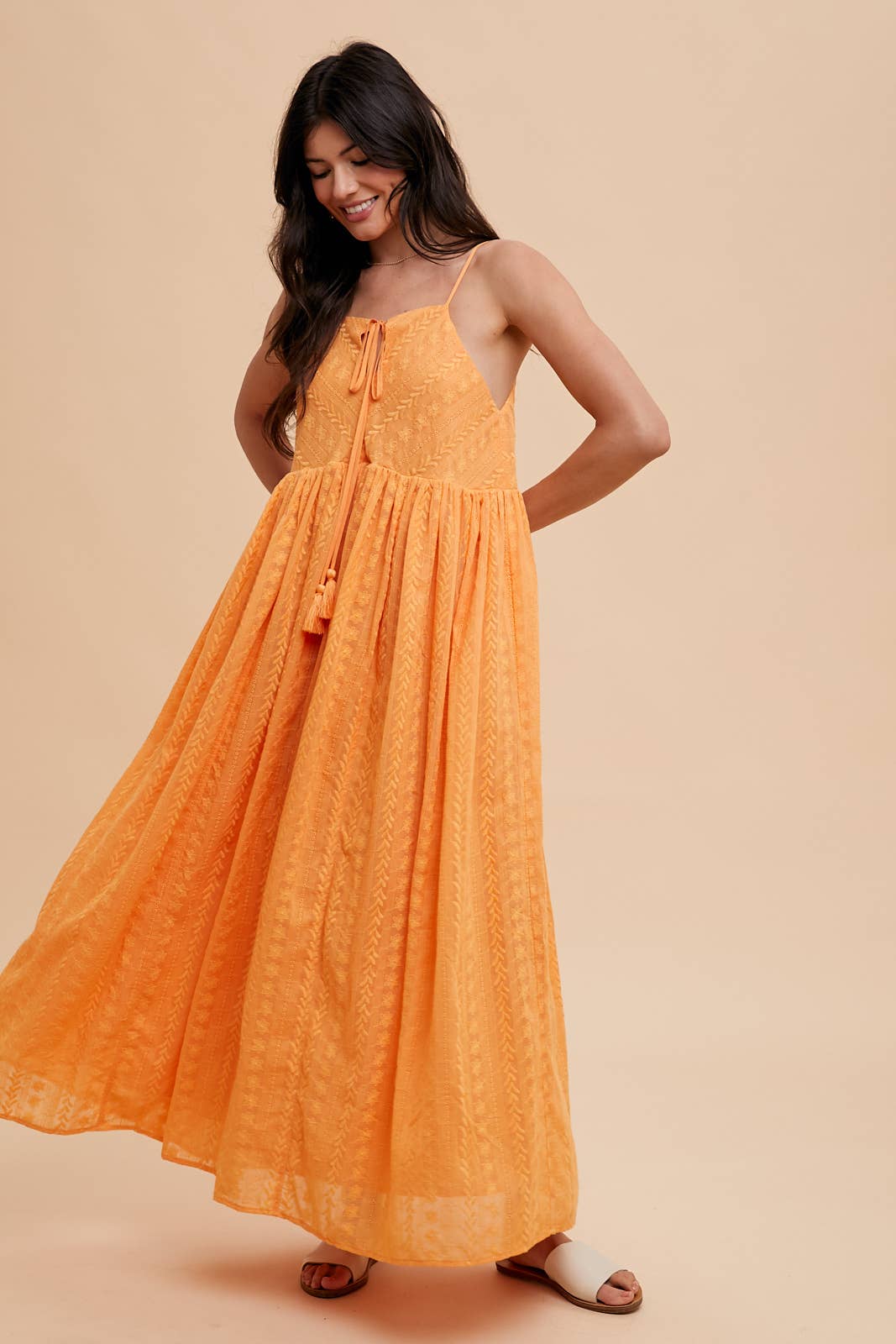 ALL OVER EMBROIDERED MAXI STRAP DRESS: FONDANT PINK / ILD5708