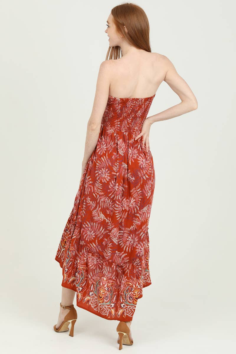 C4B01-A885 SMOCKED BODICE STRAPLESS MAXI DRESS WITH SLIT