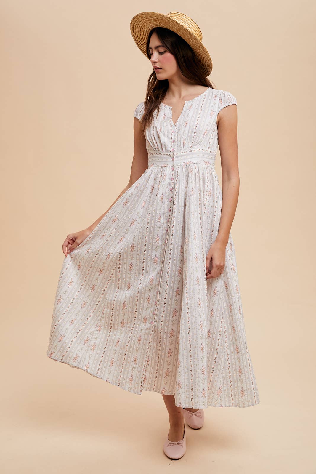 COTTON FLORAL BUTTON DOWN MAXI DRESS: FRENCH BLUE / ILD6332