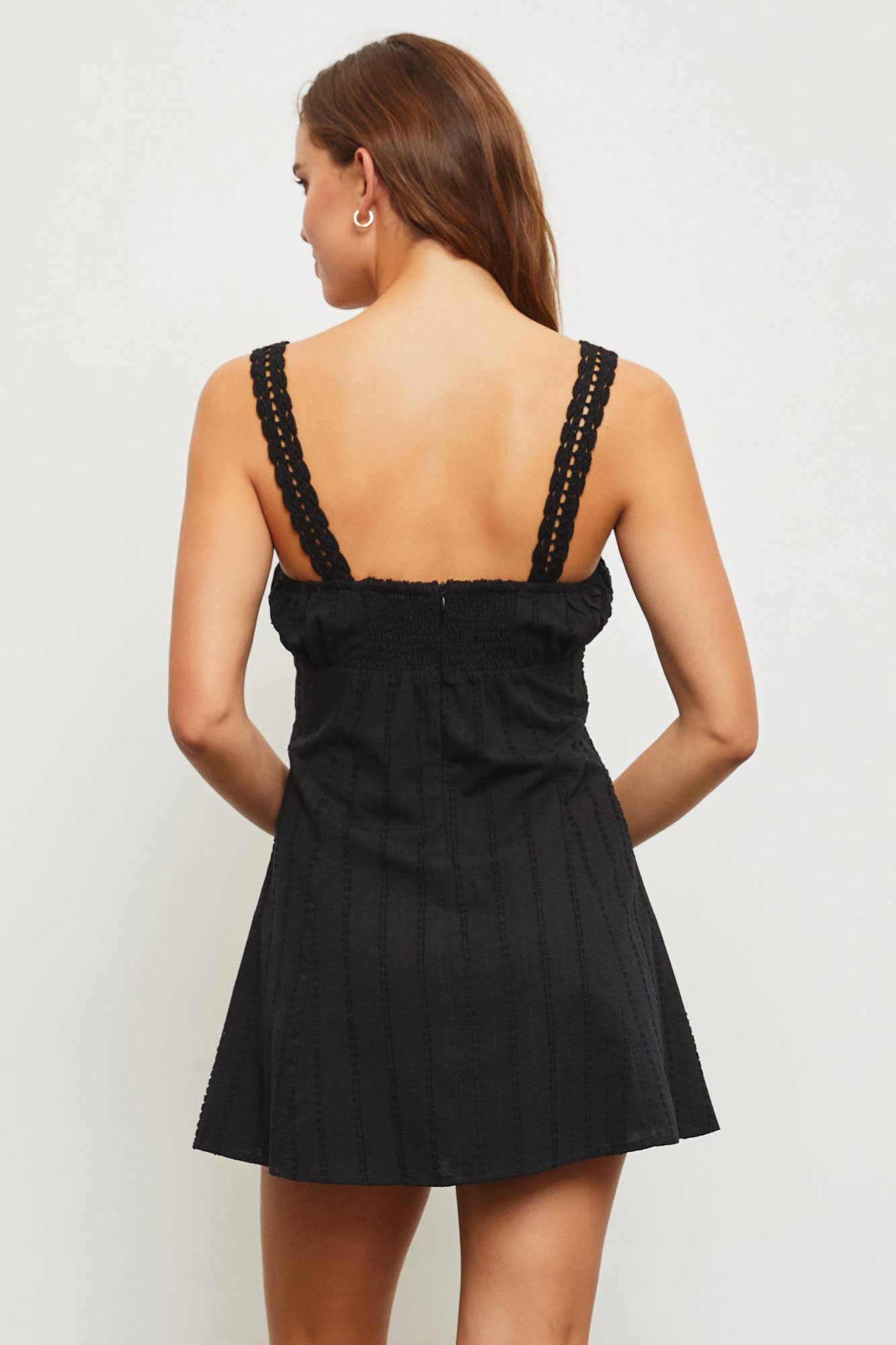 S22923 CROCHET TRIM STRAP MINI DRESS / White