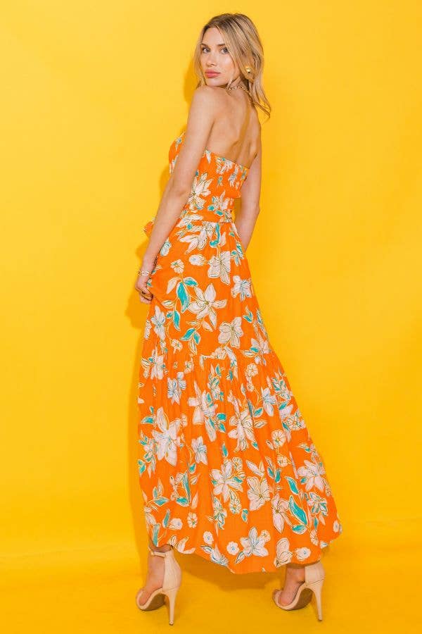 A printed woven midi dress - ID20025: ORANGE