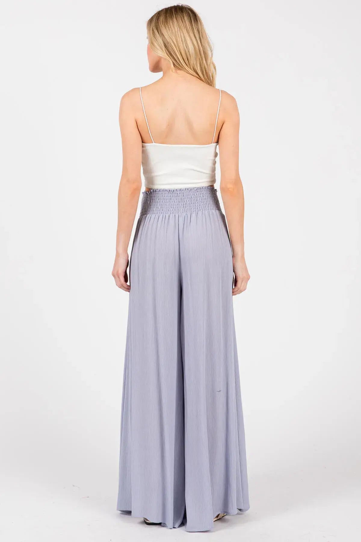 Smocked Waist Wide Leg Pants - NP16530Y: Military Green