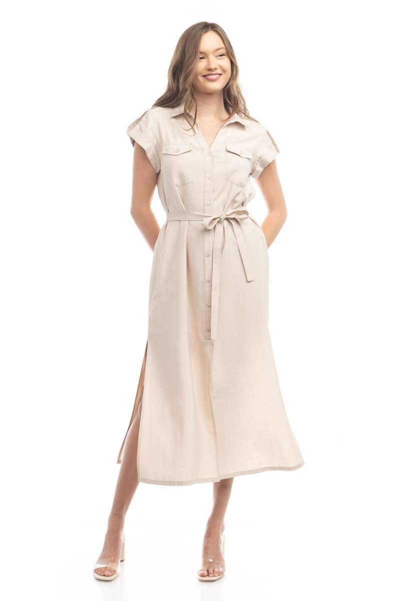 Epaulette Shoulder Shirt Maxi Dress - AD116725: Taro