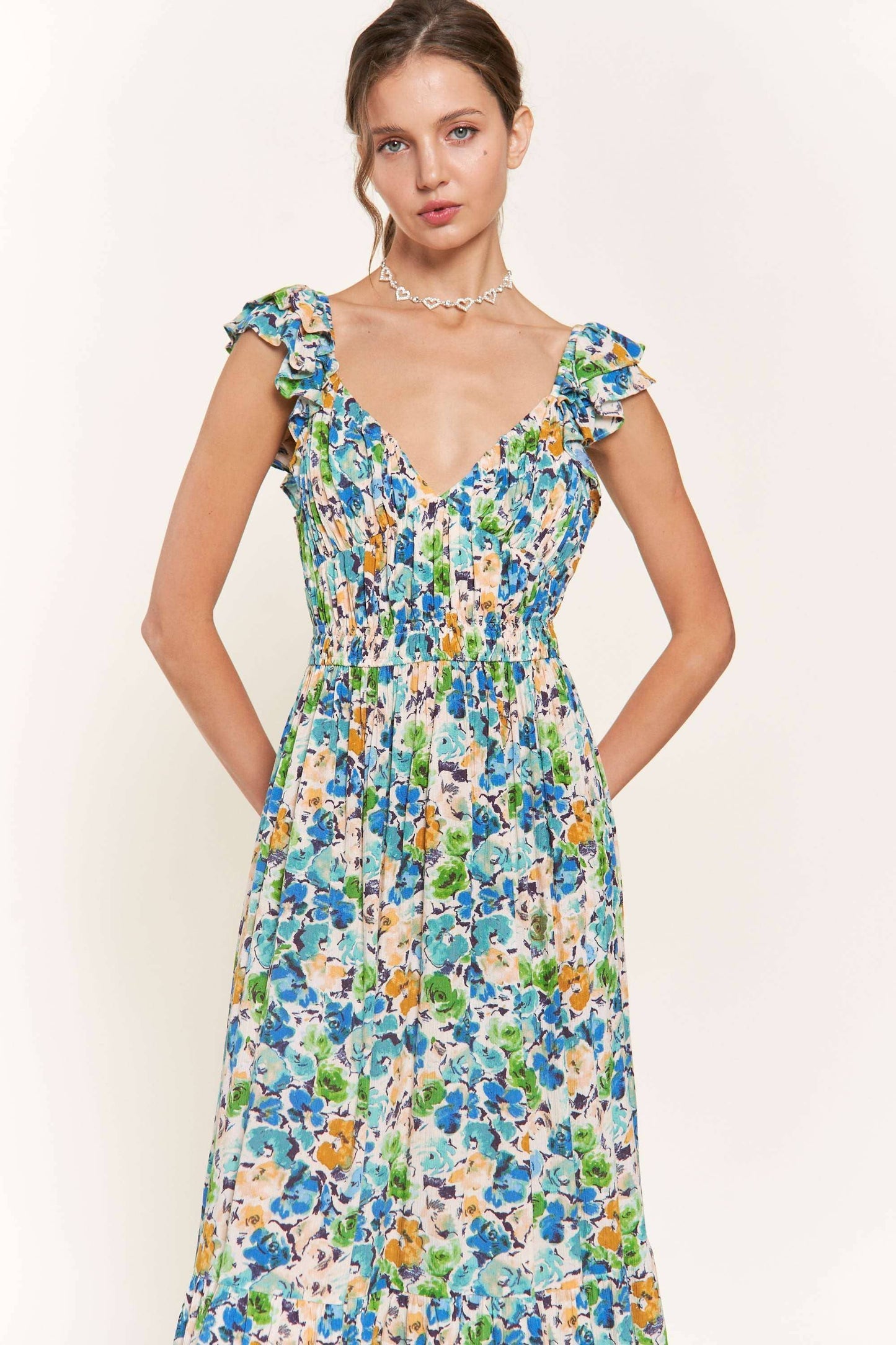 Blue Flower Midi Dress: D9742 / Blue Flower