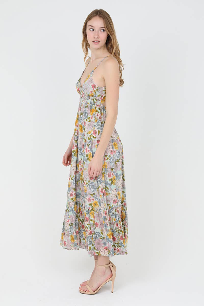 F4F72-A855 V NECK OPEN BACK MAXI DRESS