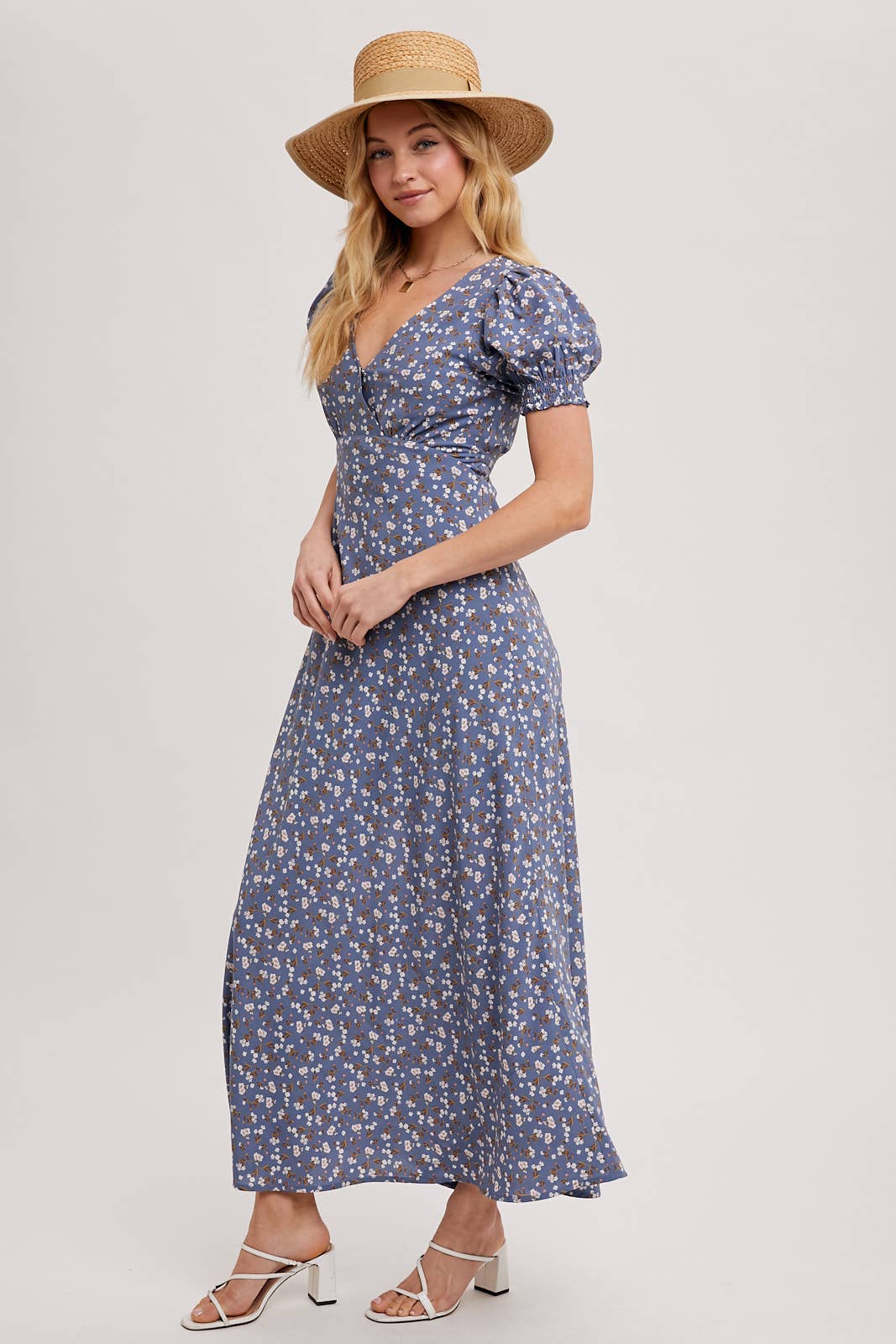 BOHO FLORAL PRINT V-NECK MAXI DRESS: Black / D02087