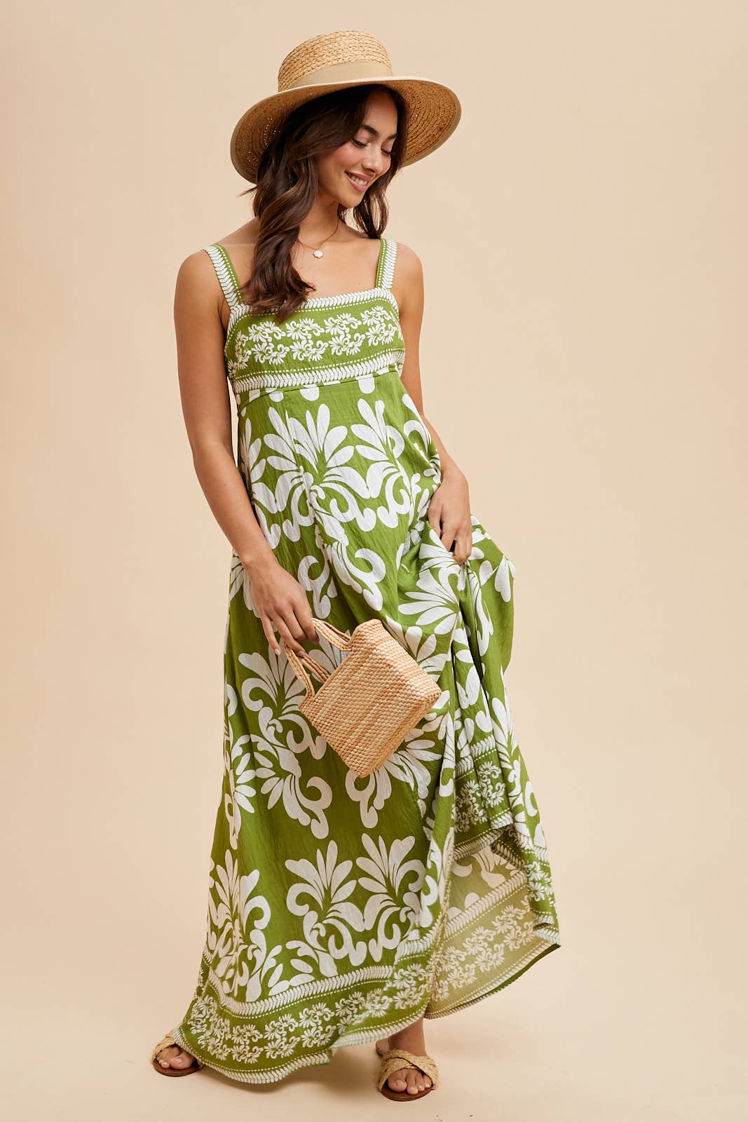 RESORT BORDER PRINT MAXI DRESS: BRAN / ILD6257