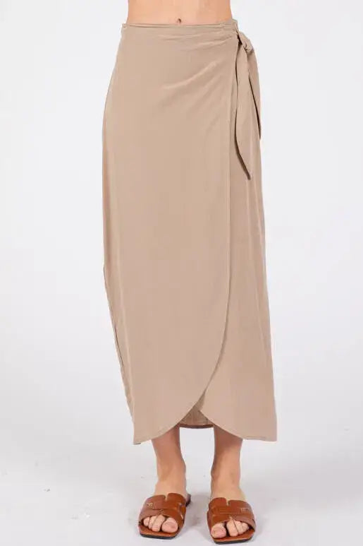 Wrap Midi Skirt With Side Tie - NS80148A: Sage Green