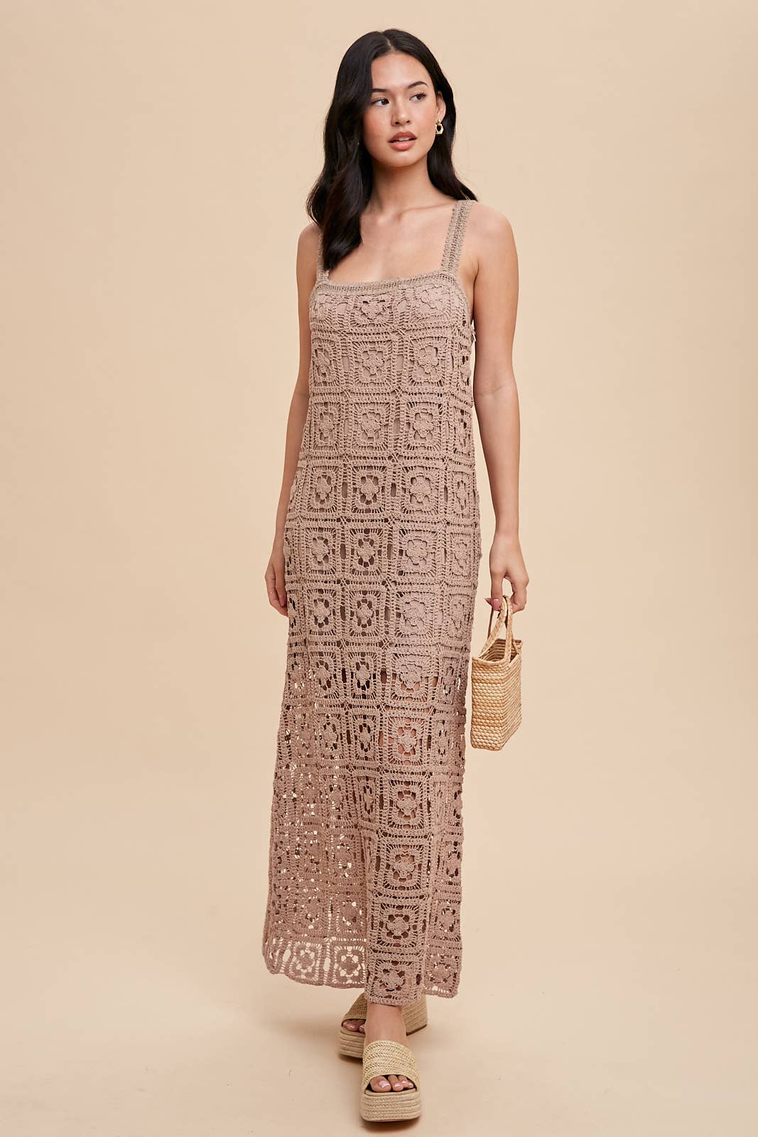 ILD5424 COTTON CROCHET MAXI TANK DRESS: CREME