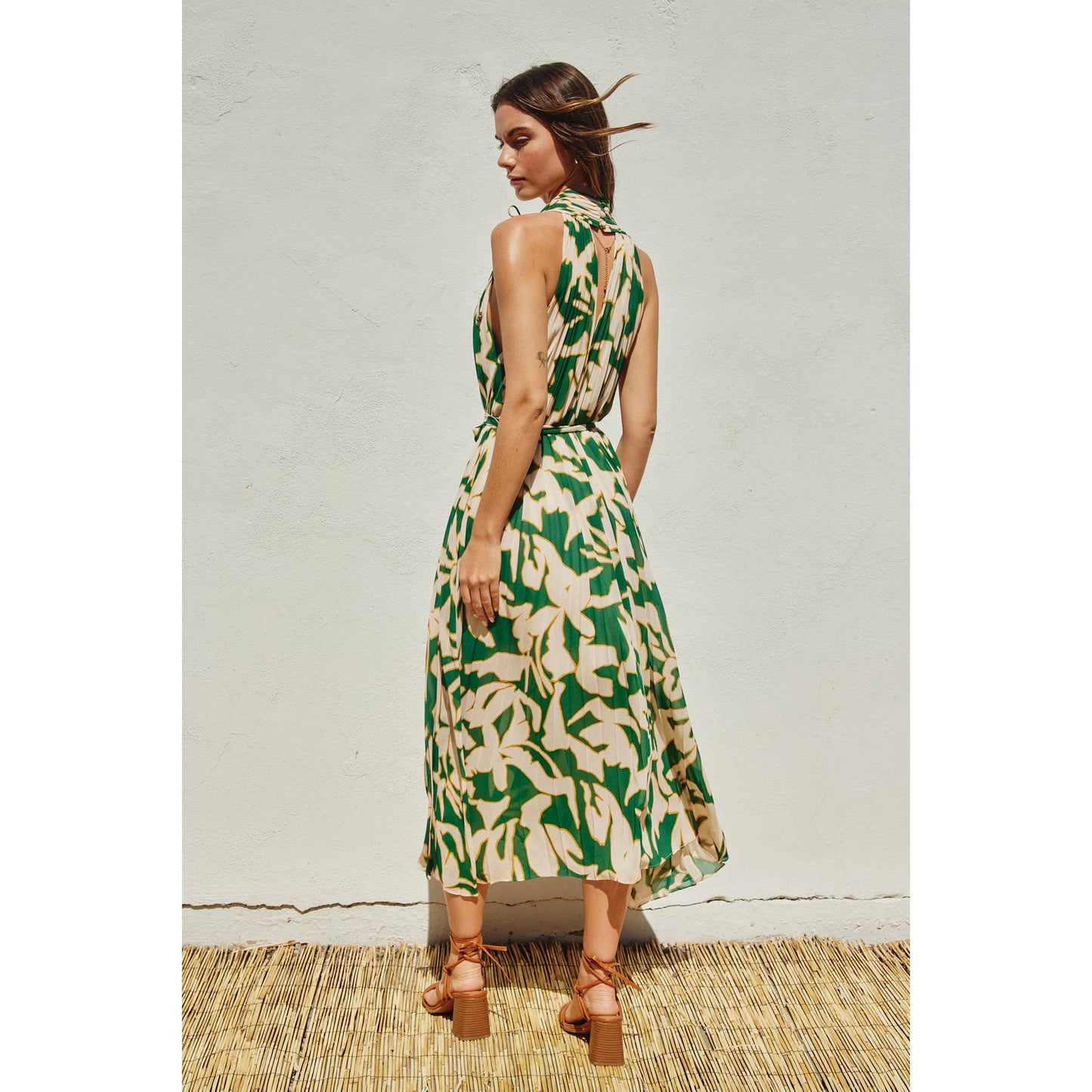All The Time Plunging Satin Pleated Maxi Dress: IBIZA BLUSH / FD11235-P1633
