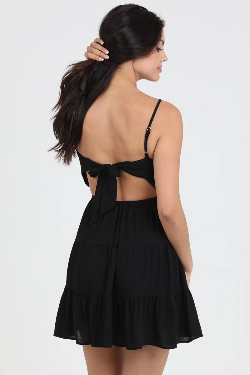 F4H12-ASIS V NECK OPEN BACK SUNDRESS: Black