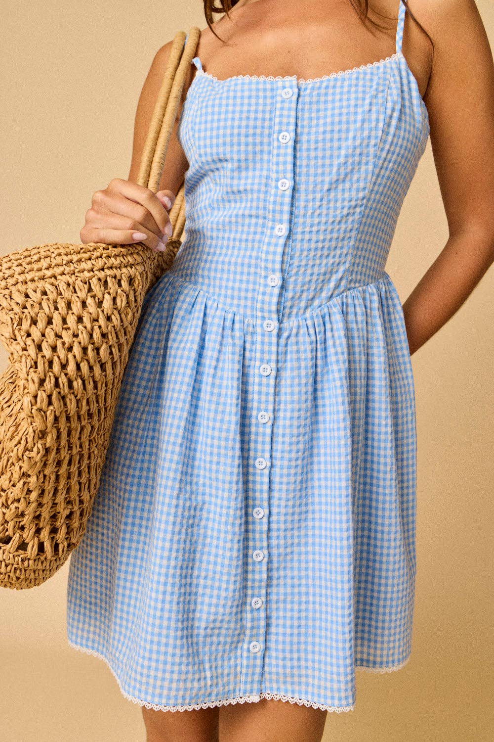 PD50711 - Perla Gingham Corset Dress: LT Blue