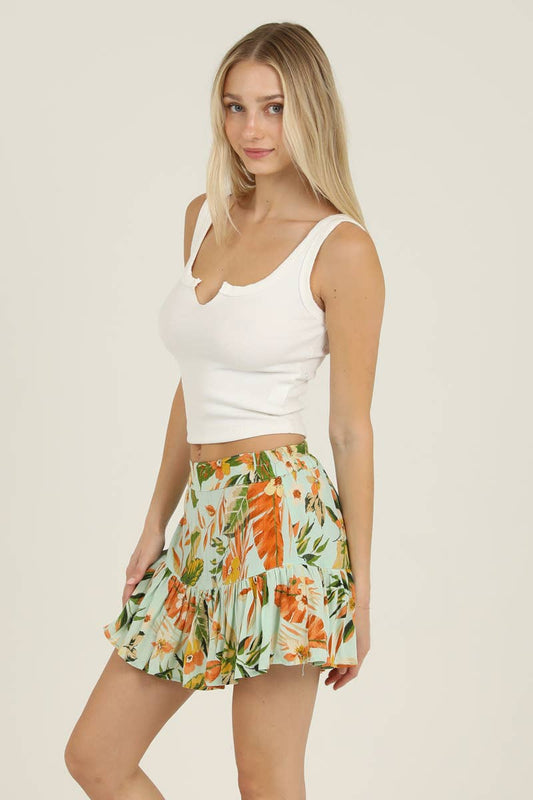 25S57-A878 PRINTED SKORT: AQUA