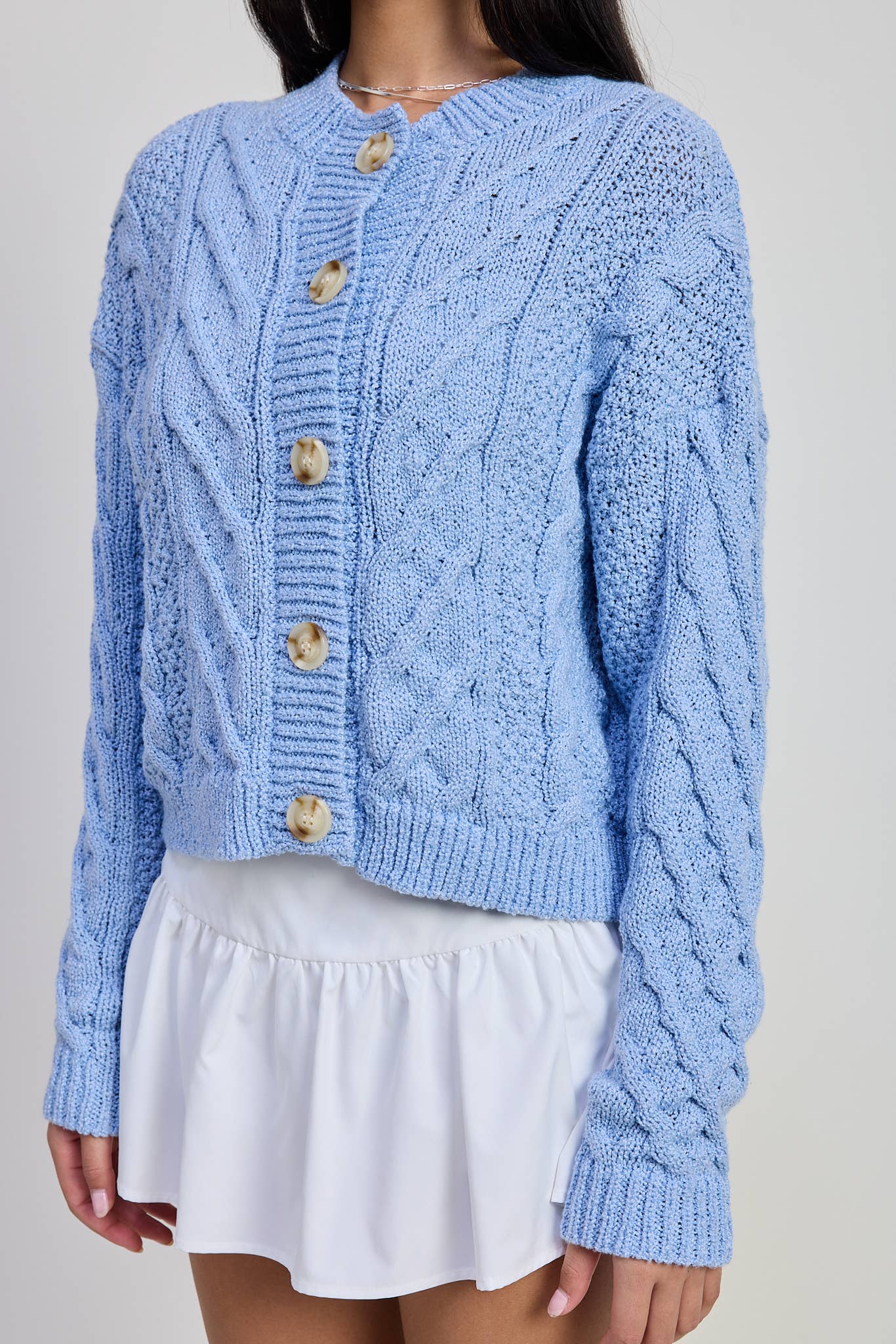 CHUNKY CABLE KNIT CARDIGAN: SKY BLUE / IPK2064C
