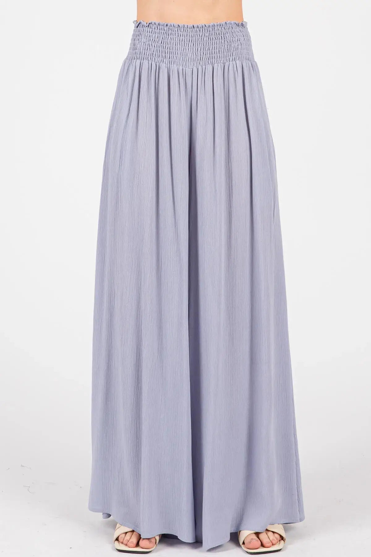 Smocked Waist Wide Leg Pants - NP16530Y: Military Green