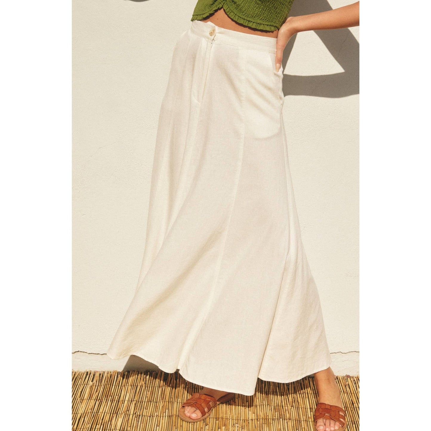 FS11499-P1465 Cotton Linen Blend Maxi Skirt: OATMEAL