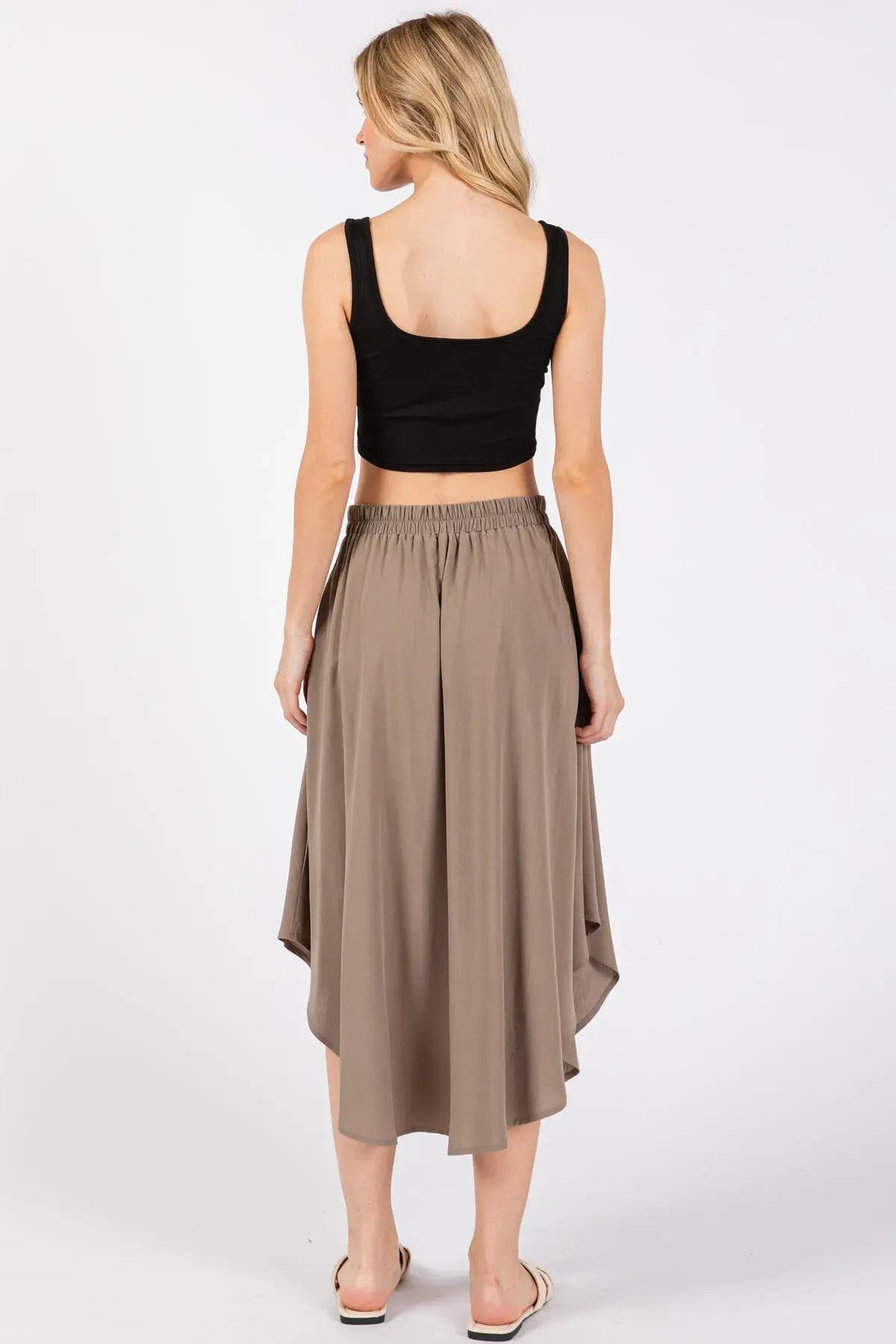 Solid Elastic Waist Midi Skirt - NS80162D: Dune