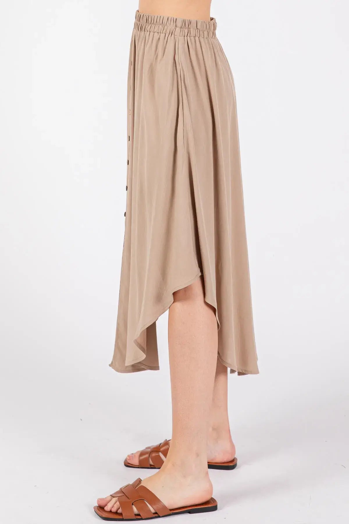 Solid Elastic Waist Midi Skirt - NS80162D: Dune