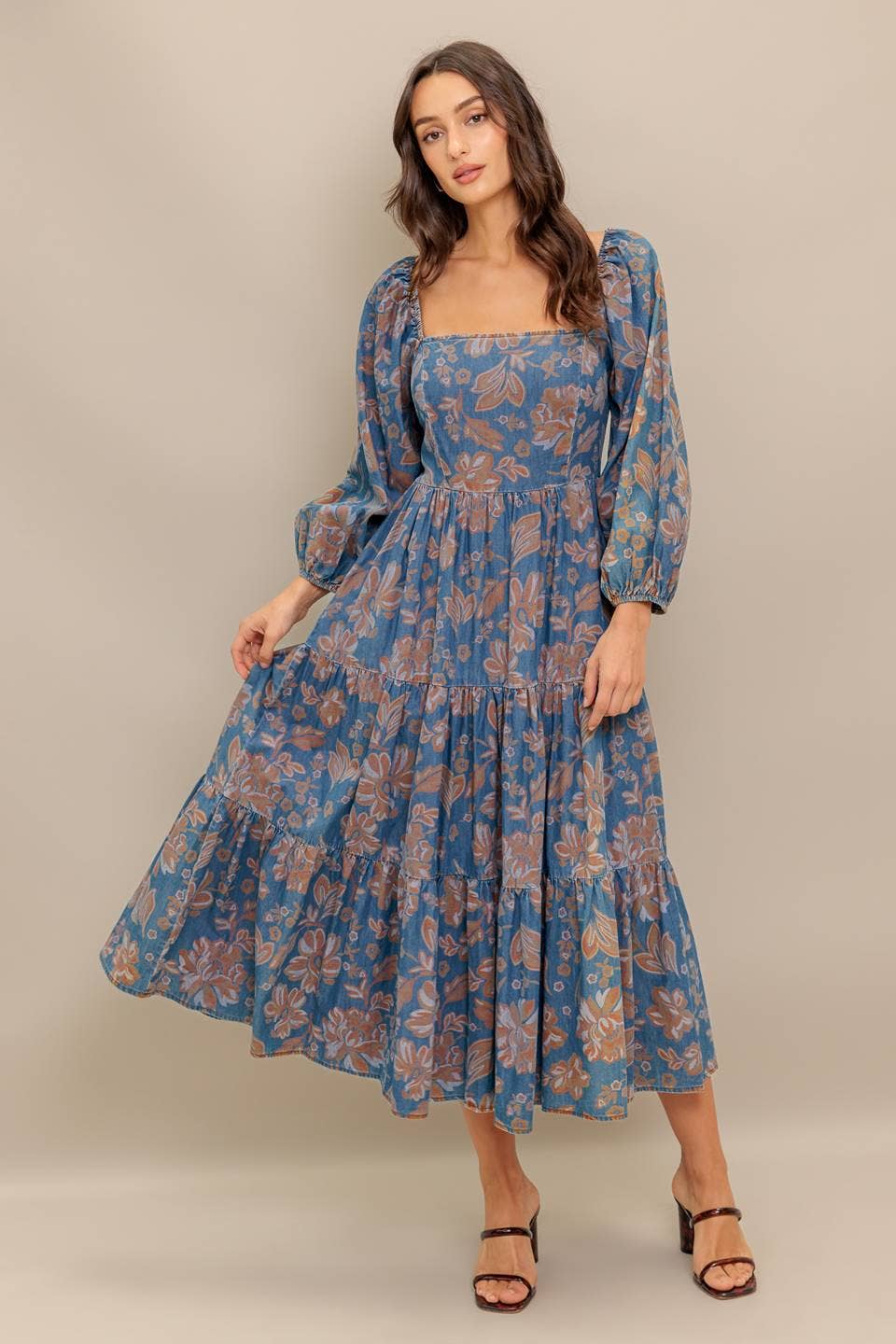 A printed denim midi dress - ID21557: CHAMBRAY