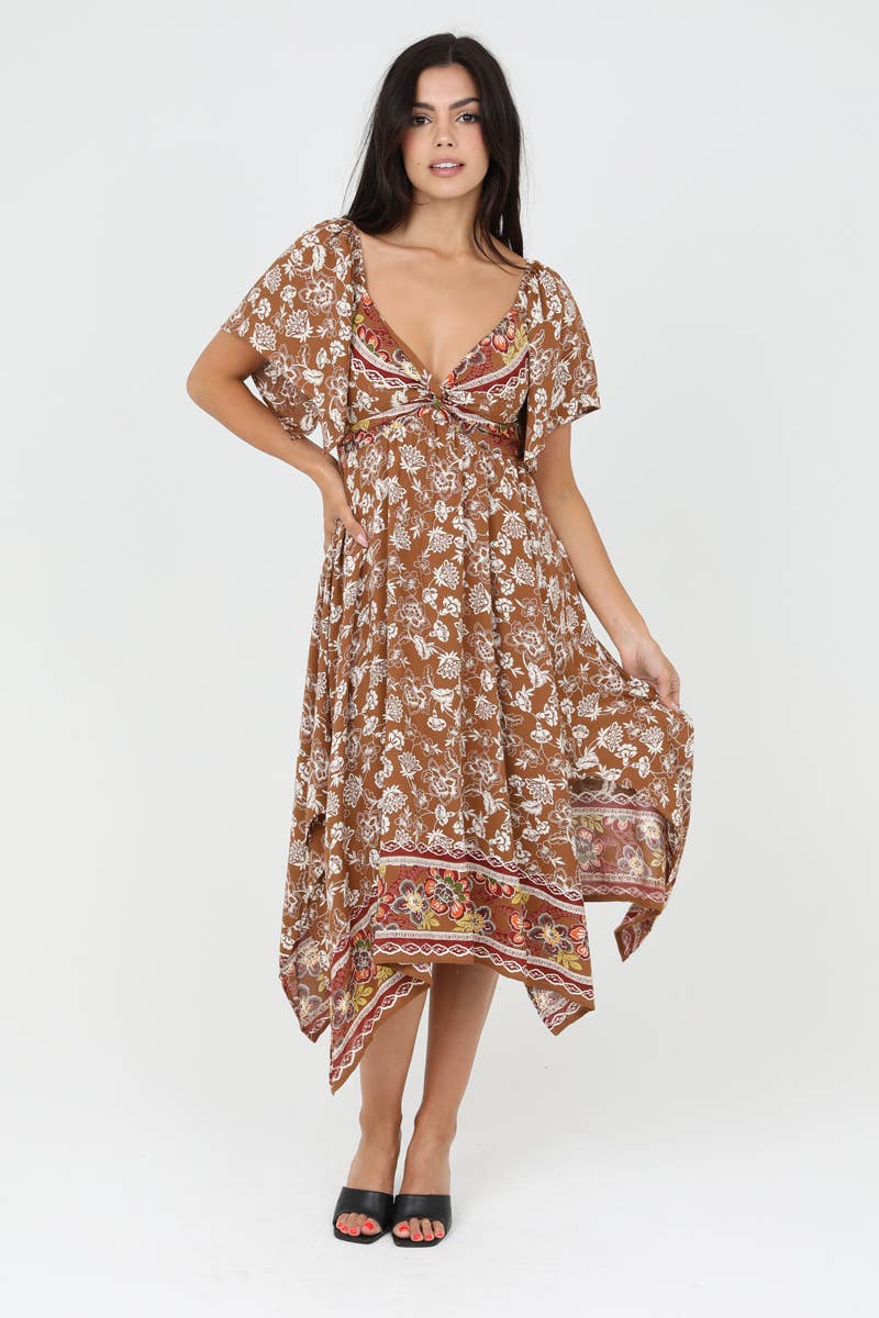 F4K43-FR12 TWIST FRONT HANKY HEM DRESS: F4K43-FR12