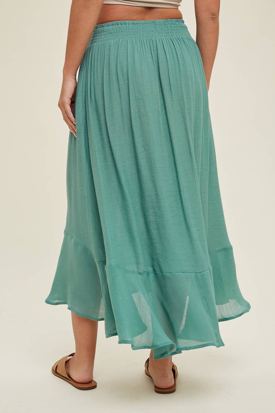 BUTTON-UP MIDI SKIRT WITH DRAWSTRING / WL23-7528: HAZELNUT