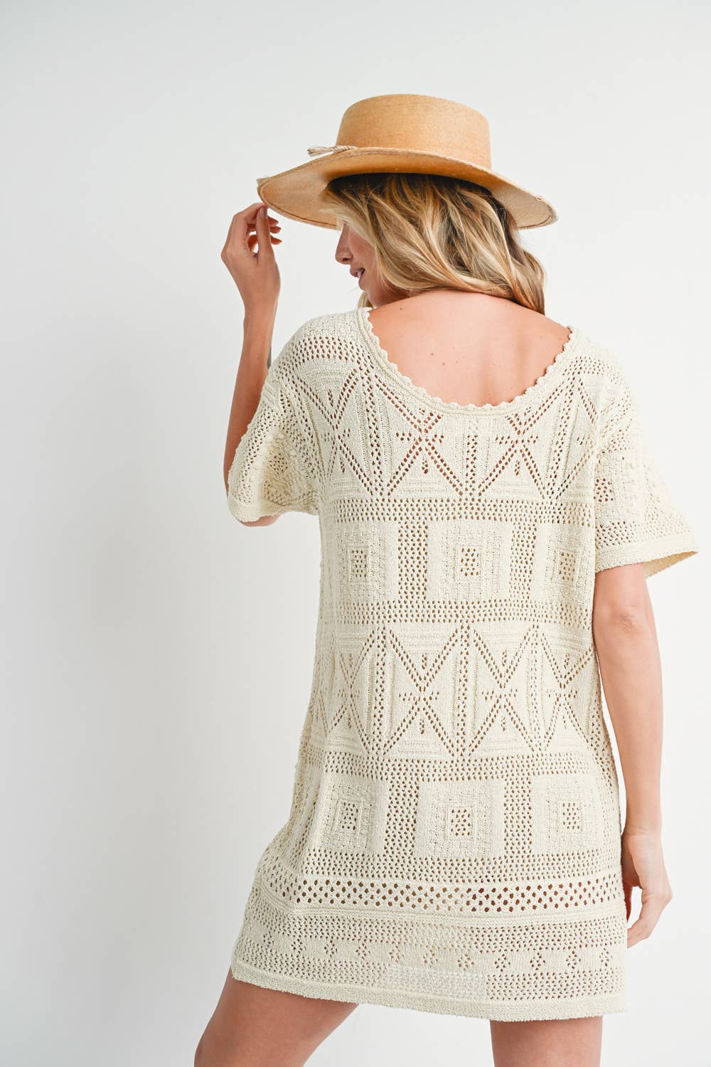 AZTEC KNIT SHIFT DRESS: NATURAL / D02051