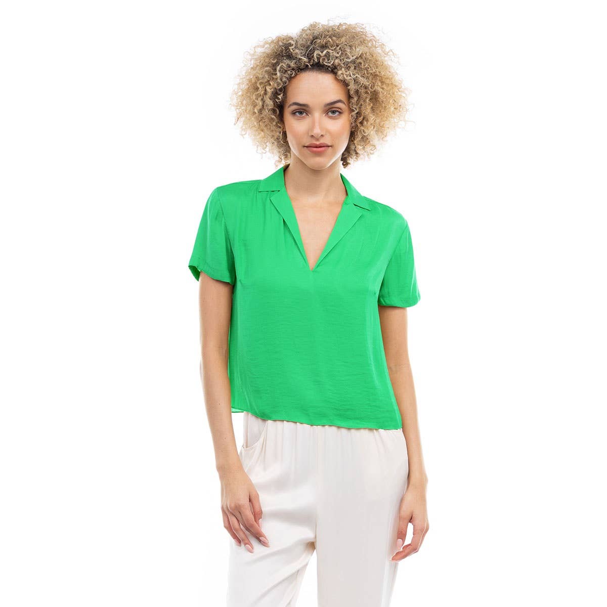 Notched Collar Crop Blouse: YALE / SB119449-B