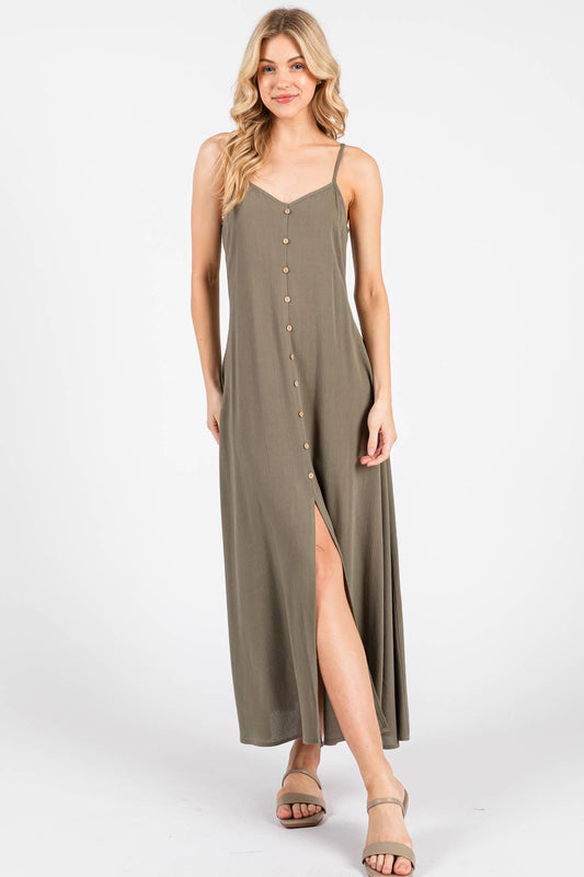 Heavy Gauze Flowy Dress - ND40209-HV: Vintage Olive