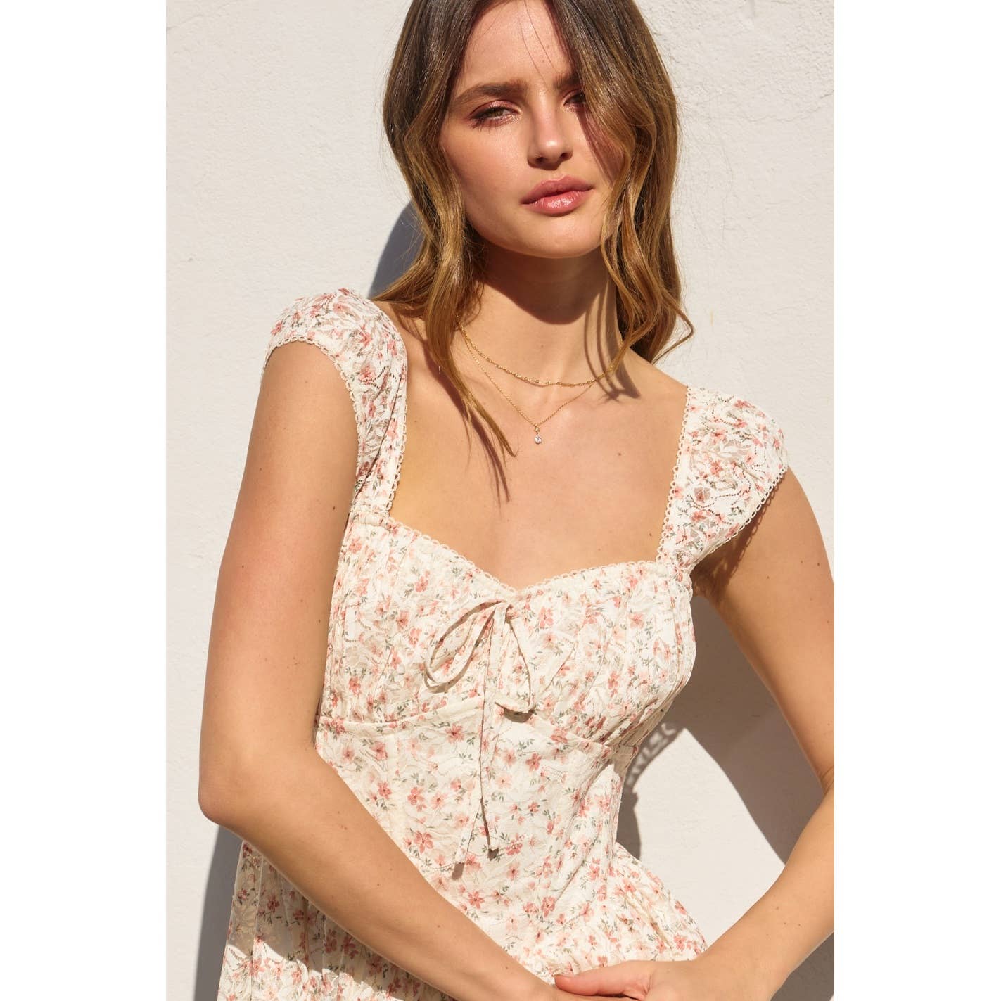 Ditsy Floral Lace Corset Mini Dress: BLUSH AZALEA / FD12778-CP521