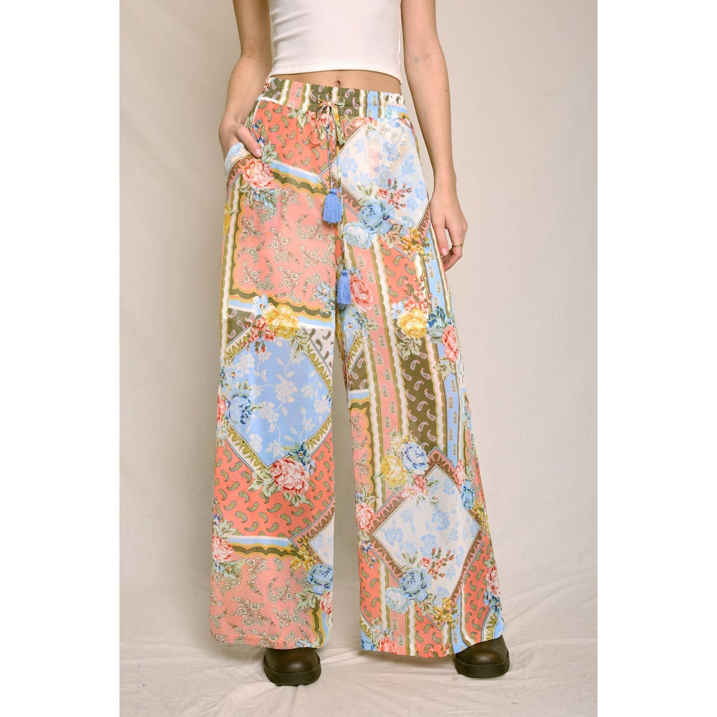 Sunset Symphony Wide Leg Pull On Pants: BEL AIR ROSE / FP11579-P2022_1