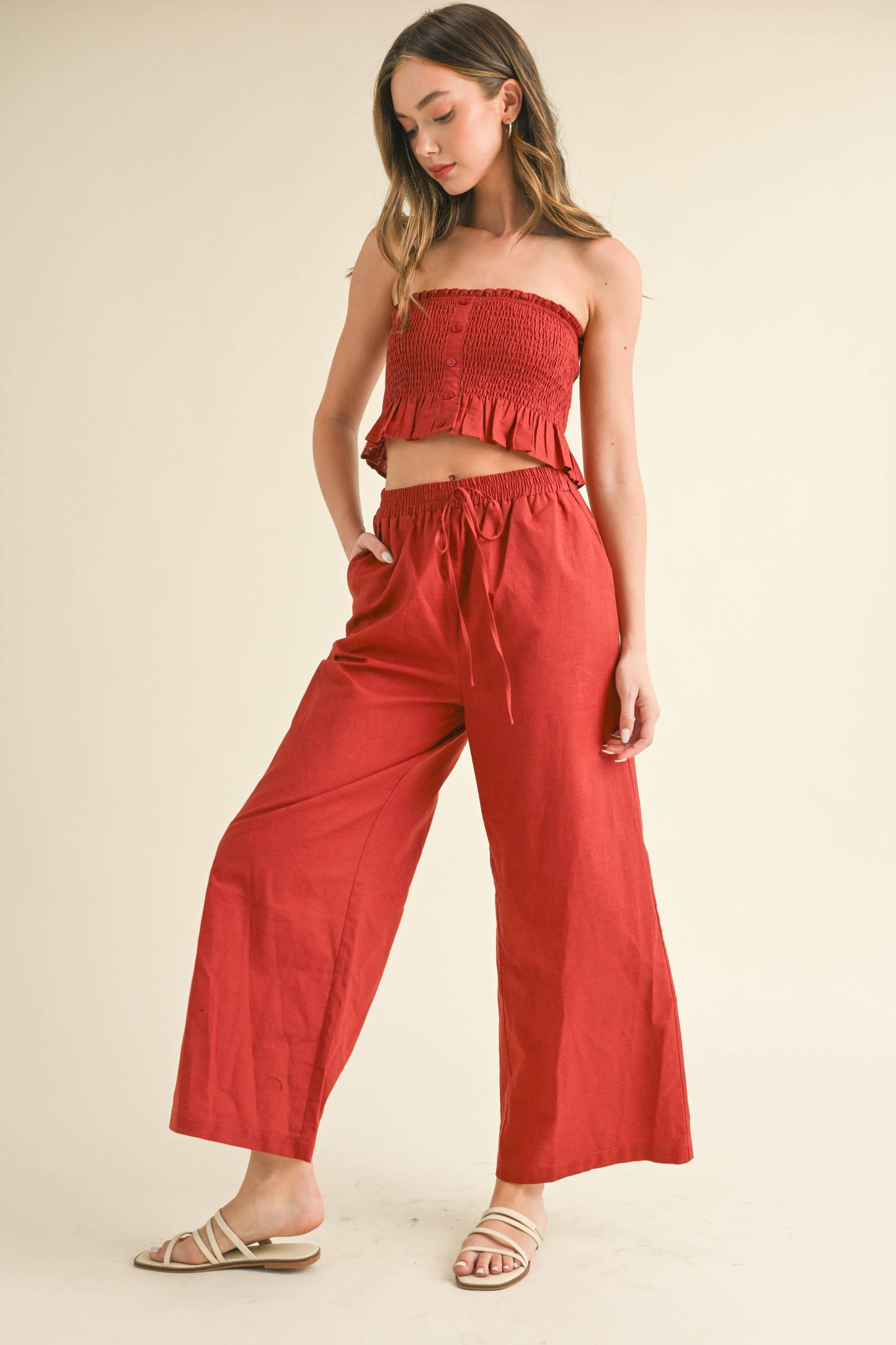 💖Pants Only💖IST5605 LINEN ANKLE PANTS: DARK DENIM