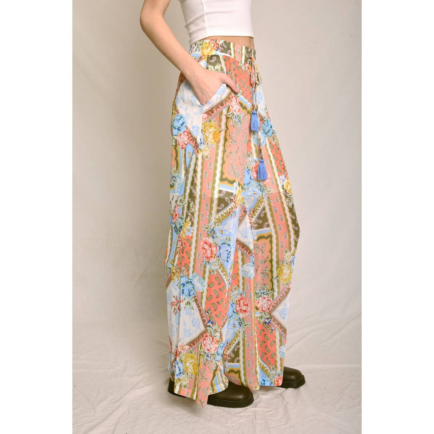 Sunset Symphony Wide Leg Pull On Pants: BEL AIR ROSE / FP11579-P2022_1