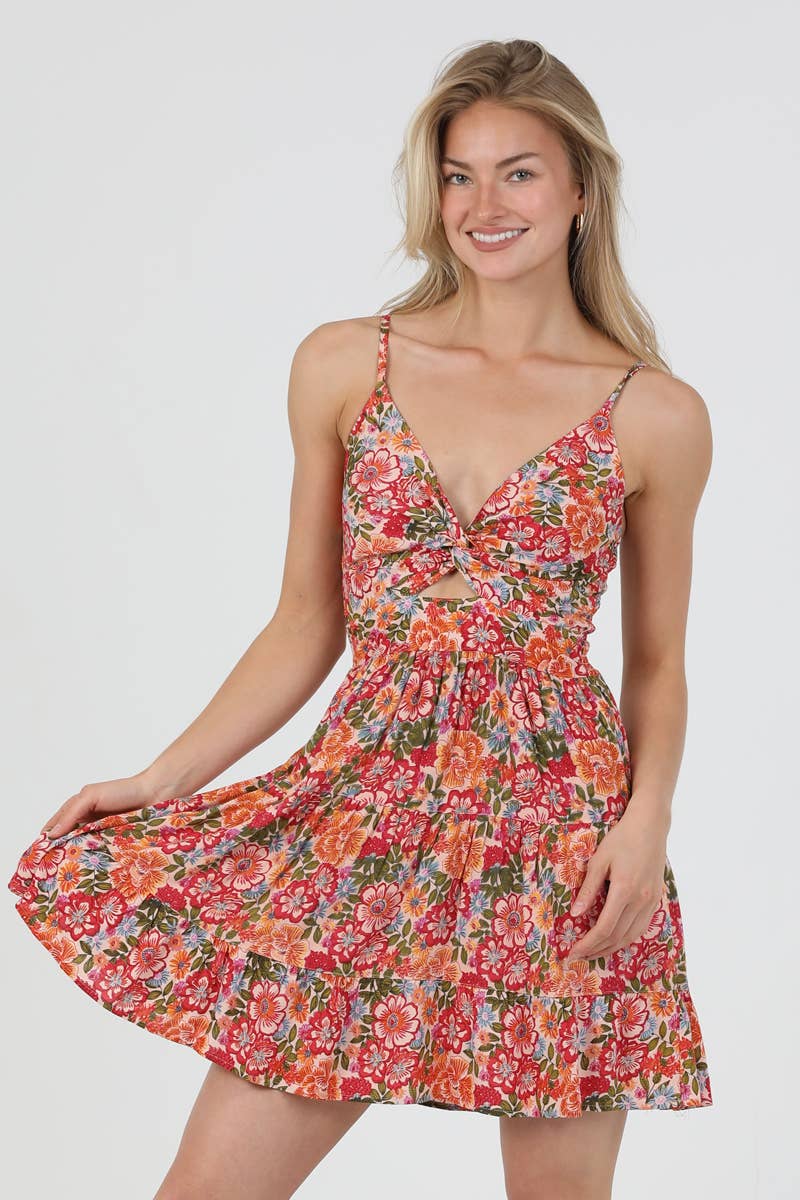 C4143-FQ54 V NECK CUTOUT SUNDRESS: NAVY