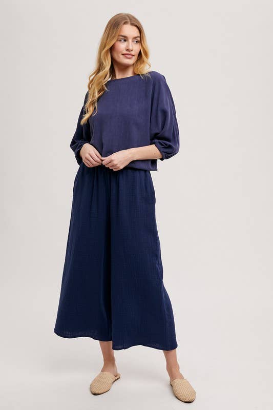 GAUZE WIDE PANTS: BLUE / FP66459