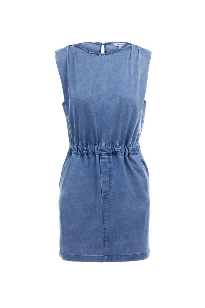 TENCEL™ Shoulder Pleat Mineral Wash Dress - ED119330: Dark Blue