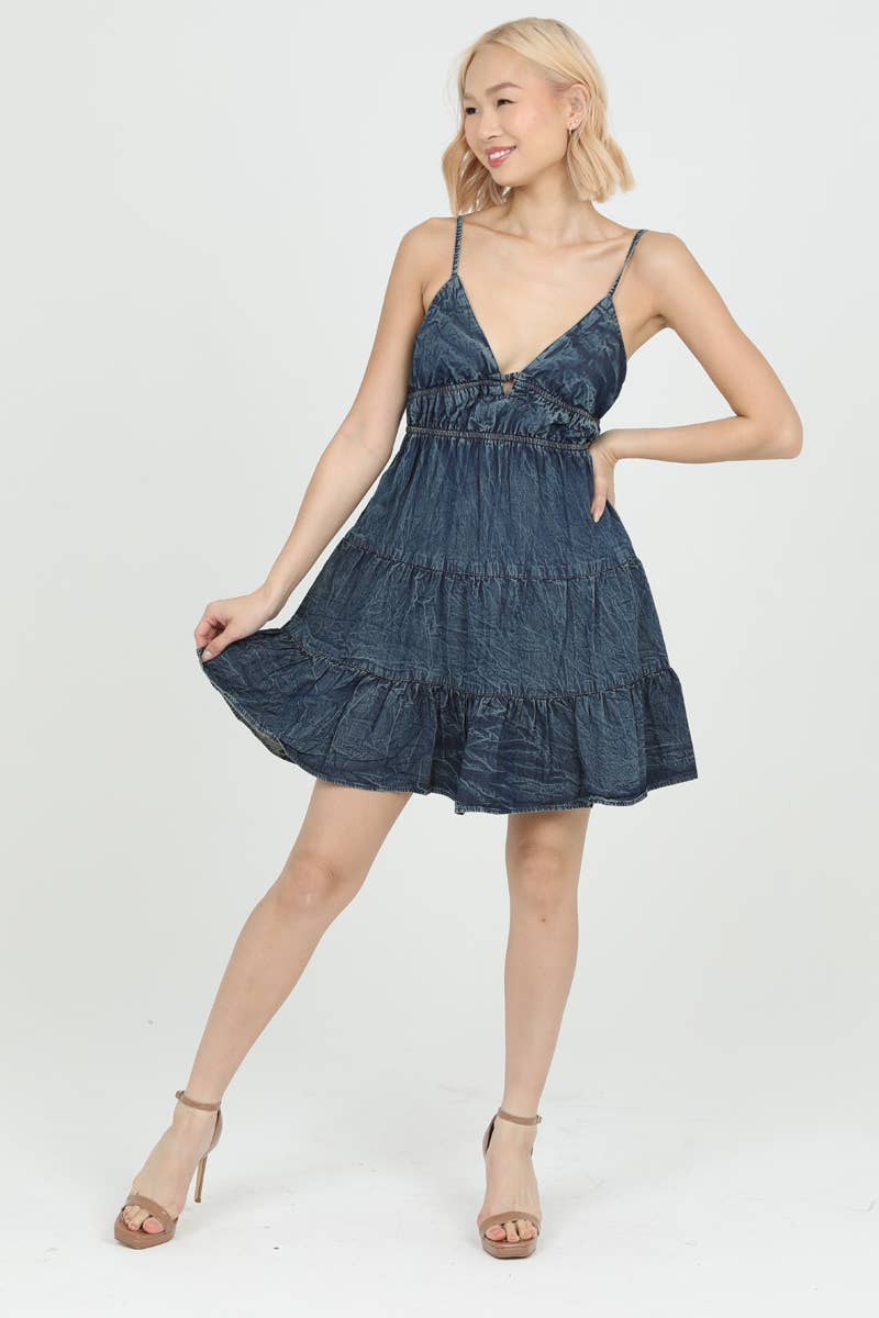 F4H12-ASIS V NECK OPEN BACK SUNDRESS: Black