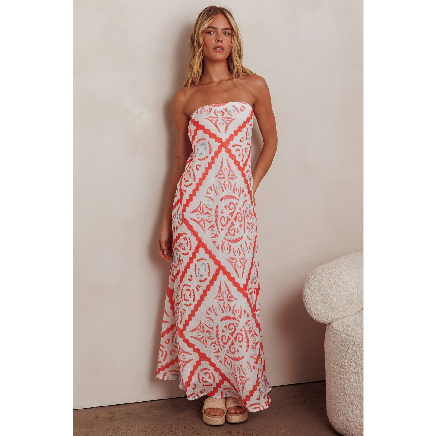 STRAPLESS MOSAIC MAXI DRESS: GREEN / SR1286D01