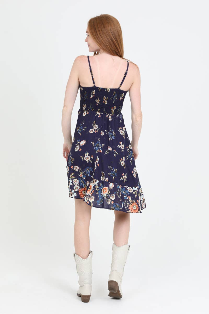 F4L10-FN96 V NECK TWIST FRONT CUT OUT ASYMMETRIC SKIRT DRESS