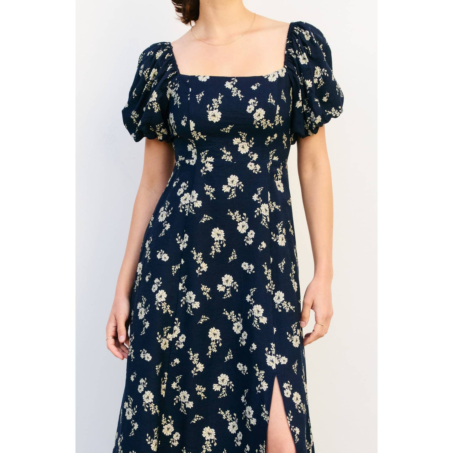 Dancing Moon High Slit Midi Dress: MOONLIGHT FLORAL / FD12990-P2094
