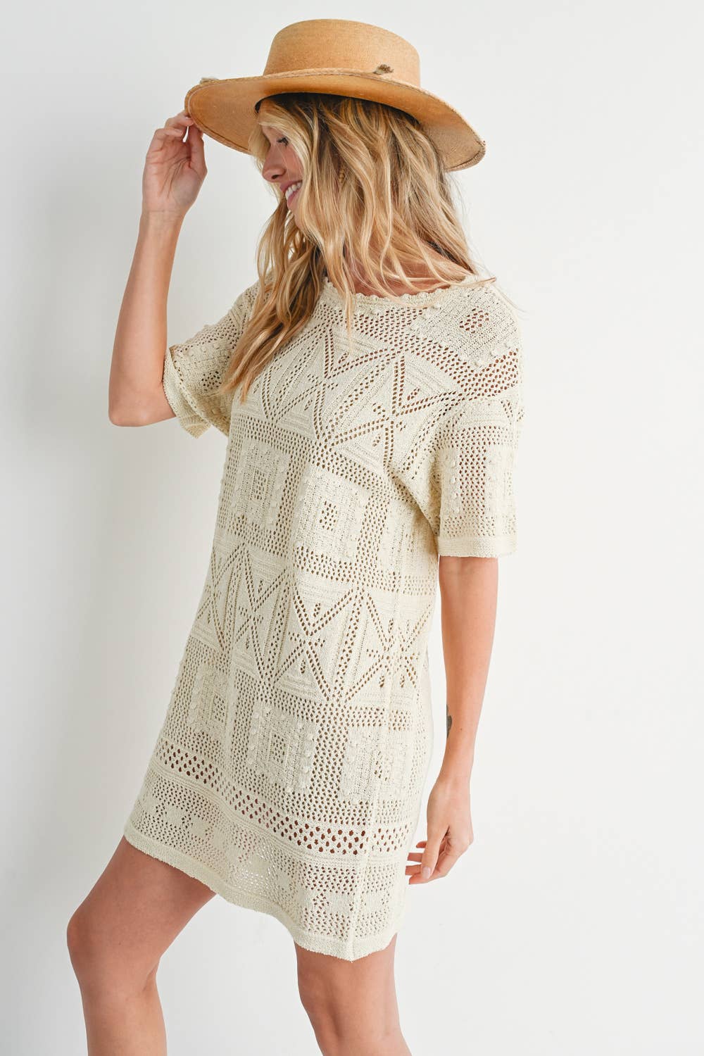 AZTEC KNIT SHIFT DRESS: NATURAL / D02051