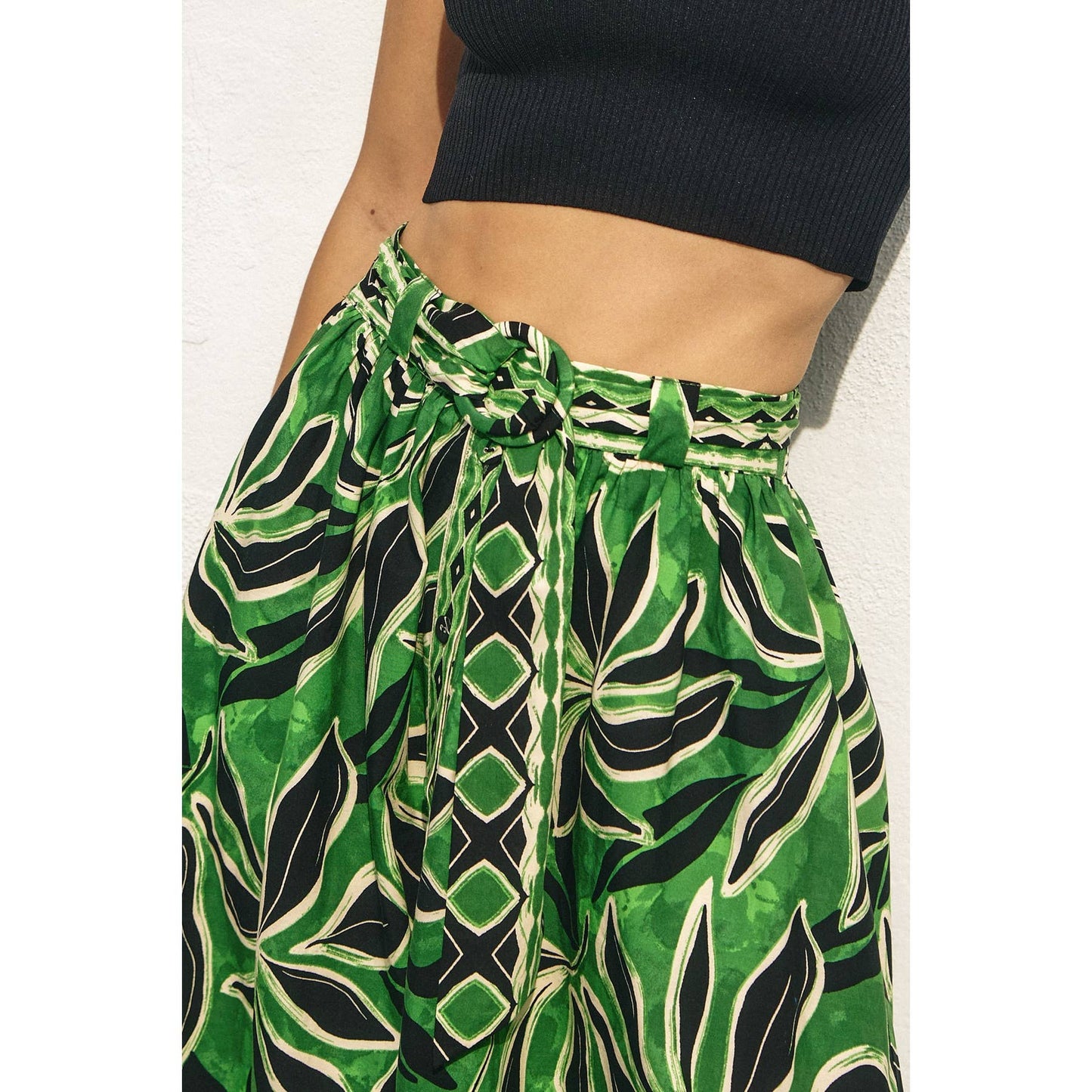 Elegant Perception Buckled Belt Button Down Skirt: BANANA PALM / FS12751-P1875