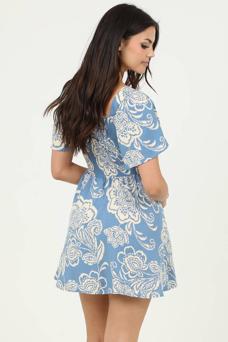 C4458-A888 V NECK TWIST FRONT SHORT SLEEVE DRESS W CUT OUT