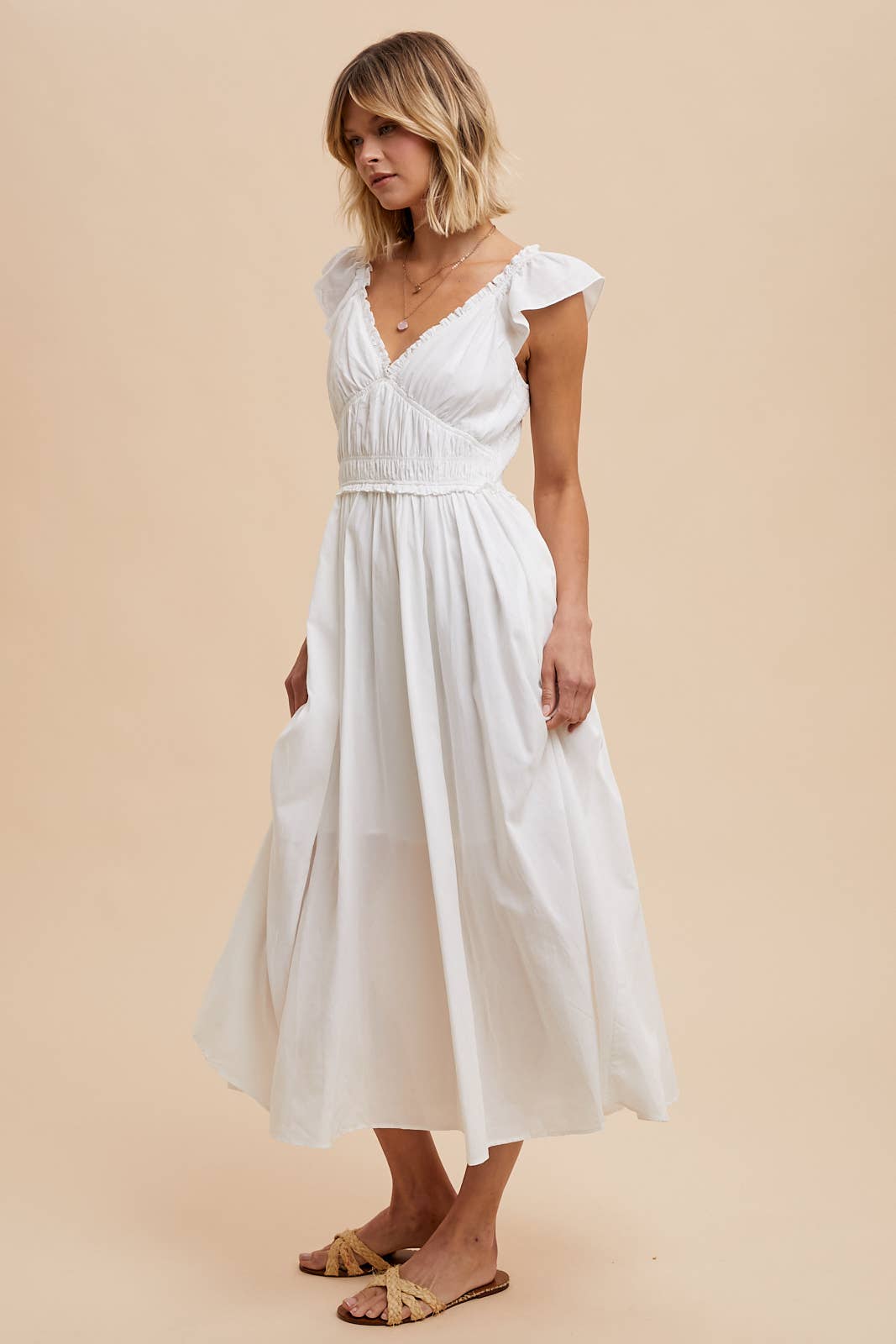 COTTON BLEND SWEETHEART MAXI DRESS: OFF-WHITE / ILD5656